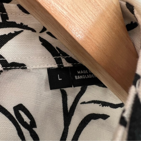 Hugo Boss Linen Black and White Floral Sketch RASH Shirt Large - Picture 4 of 15